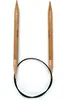 A pair of wooden circular knitting needles with a black cable, shown against a white background. Produktbild-Vorschau