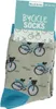 A pair of socks with a bicycle pattern, presented with its packaging. Produktbild-Vorschau