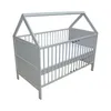 A grey baby crib with a house-shaped frame, shown from a slight angle against a white background. Produktbild-Vorschau