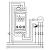 A wiring diagram for a DIN rail thermostat. Voir les images du produit