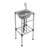 A freestanding stainless steel kitchen sink with a faucet on a white background. Náhled obrázku produktu