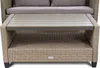 A close-up view of a wicker coffee table with a wooden top, part of a lounge set. Produktbild-Vorschau