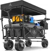 A black folding wagon with a canopy, loaded with various items like bags, a cooler, and a water bottle. Produktbild-Vorschau