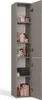A tall, narrow gray cabinet with its door open, displaying several shelves filled with various toiletries and cosmetic products. Produktbild-Vorschau