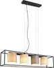 A rectangular pendant light with four cylindrical fabric shades. Produktbild-Vorschau