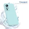 A light blue phone case is shown with water splashing around it, suggesting it is water-repellent. Produktbild-Vorschau