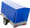 A blue tarp-covered trailer is shown from a three-quarter rear view against a white background. Podgląd zdjęcia produktu