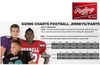 A size chart for Rawlings football jerseys and pants, featuring images of young men and a boy wearing football gear. Produktbild-Vorschau