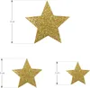 Three gold glitter stars of different sizes are shown against a white background, with measurement indicators for each star. Produktbild-Vorschau
