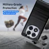 A person is running in the background, and a phone case is shown in the foreground, with debris falling around it. Produktbild-Vorschau