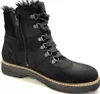 A black leather boot with fur trim and laces, shown against a white background. Anteprima dell’immagine prodotto