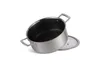 A stainless steel pot with a black interior and a glass lid is shown against a white background. Podgląd zdjęcia produktu