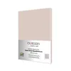 A product shot of a folded beige bed sheet on a white background. Produktbild-Vorschau