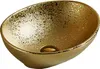A close-up, studio shot of a gold-colored vessel sink with a speckled black pattern. Produktbild-Vorschau