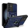 A blue and black phone case with a ring holder and camera cover, shown from two angles. Produktbild-Vorschau