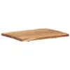 A close-up, side view of a wooden table top with a live edge. Anteprima dell’immagine prodotto