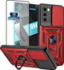 A collage of a red and black phone case and a screen protector. Produktbild-Vorschau