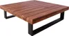 A square wooden coffee table with black metal legs, shown from a slightly elevated angle against a white background. Produktbild-Vorschau