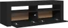 A black TV stand with its doors open, showing the interior compartments and hinges. Anteprima dell’immagine prodotto