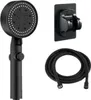 A black shower head, hose, and wall mount are displayed against a white background. Produktbild-Vorschau