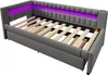 A gray upholstered daybed with wooden slats and purple LED lighting. Podgląd zdjęcia produktu