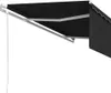 A black retractable awning with white metal framing against a white background. Produktbild-Vorschau