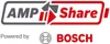 Marketing image showing the AMPShare logo and Bosch logo, indicating partnership. Produktbild-Vorschau