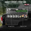 A black truck bed storage box filled with cans and tools, with text overlays highlighting features. Náhled obrázku produktu