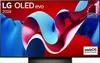 A marketing image for an LG OLED evo TV, showing a colorful abstract design on the screen and branding. Produktbild-Vorschau