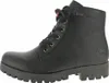 A black leather boot with laces on a white background. Produktbild-Vorschau