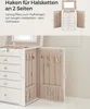 A jewelry box is shown open, displaying its interior compartments and the jewelry stored within. Text overlays describe its features. Produktbild-Vorschau
