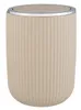 A beige trash can with a ribbed texture and a silver rim. Produktbild-Vorschau