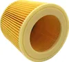 A close-up, angled view of a yellow pleated air filter with a beige rim, set against a white background. Produktbild-Vorschau