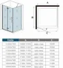 A diagram and a table showing dimensions for a shower enclosure. Produktbild-Vorschau