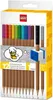 A box of LEGO colored pencils with a LEGO brick topper on one of the pencils. Voir les images du produit