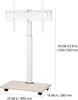 A white and light wood TV stand with wheels is shown against a white background, with dimensions indicated by text overlays. Anteprima dell’immagine prodotto