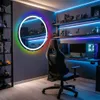 A gaming room setup with a circular LED mirror, a gaming chair, and a computer desk. Anteprima dell’immagine prodotto