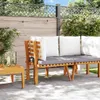 An outdoor patio scene with a wooden sofa and drinks on a small table. Voir les images du produit