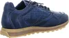 A side view of a blue sneaker with a tan sole. Voir les images du produit