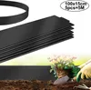 A stack of black metal garden edging pieces is shown in the foreground, with a person planting flowers in the background. Náhled obrázku produktu