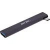 A dark gray USB-C hub with a USB-A port on one end and a USB-C port on the other, against a white background. Produktbild-Vorschau