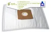 A vacuum cleaner bag with a promotional overlay highlighting its ecological benefits. Produktbild-Vorschau