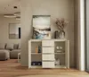 A modern living room with a beige sideboard, artwork, and a sofa. Podgląd zdjęcia produktu