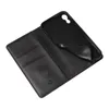 An open black flip phone case with card slots and a phone holder. Produktbild-Vorschau