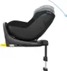 A black Maxi-Cosi car seat base with a yellow accessory, shown from the side against a white background. The car seat itself is shown in multiple faded positions, indicating adjustability. Produktbild-Vorschau