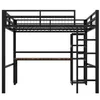 A black metal loft bed with a desk and shelves, shown against a white background. Anteprima dell’immagine prodotto