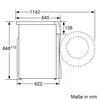 A technical drawing of a washing machine with dimensions indicated. Produktbild-Vorschau