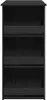 A front view of a black, three-shelf bookshelf. Náhled obrázku produktu