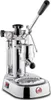 A chrome espresso machine with a black handle and a pressure gauge. Produktbild-Vorschau