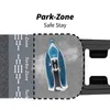 An ironing board with an iron placed on a designated 'Park-Zone Safe Stay' area, with steam rising from the iron. Náhled obrázku produktu